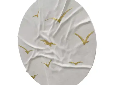 Round Gypsum Wall Art with Golden Birds 3D model