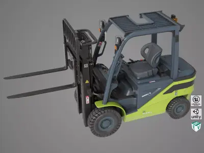 Forklift Truck03 Green All PBR Unity UE Textures Low-poly 3D model