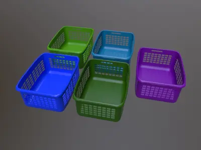 201Basket Game Ready Low Poly 3D Model set of plastic baskets Low-poly 3D model