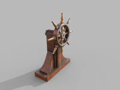 Steering wheel for a sea ship and a bell Wheel 3D model Low-poly 3D model