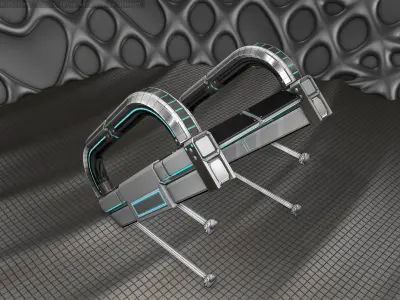 Sci-Fi Stairs - 9 - Silver Blue Neon Light Version Low-poly 3D model