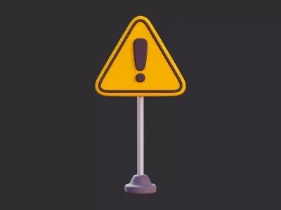 Low Poly Warning Sign on Post 3D model