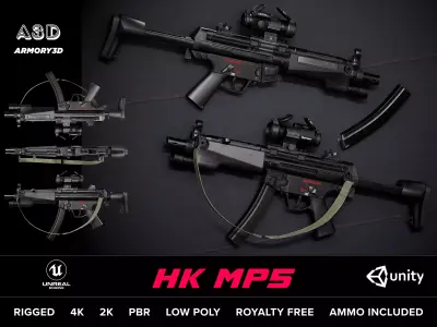 Game Ready HK MP5 - NYPD Style - AAA PBR Rigged Low-poly 3D model