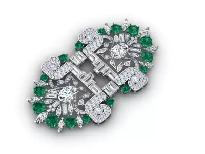 Symmetrical Diamond and Gold Brooch 3D print model