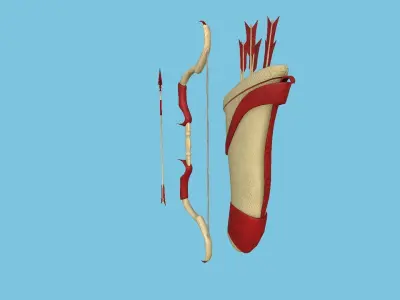 Archer Bow 04 Red Beige - Quiver Fantasy Weaponry Low-poly 3D model