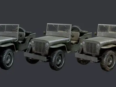WW2 Willys Jeep Vehicle Game Ready Low Poly Low-poly 3D model