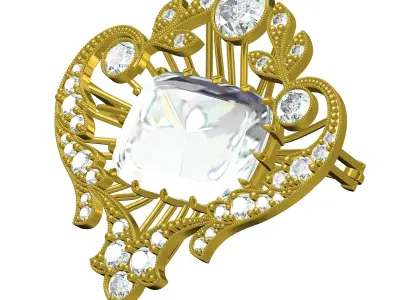 Antique Art Deco Diamond Brooch 3D print model