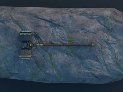 Low Poly Fantasy War Hammer on rock  Low-poly 3D model