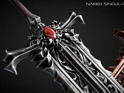 Rusty Bronze Medieval dark fantasy Sword Low-poly 3D model