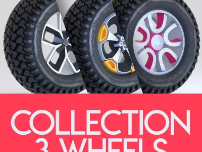 Pack Wheel Tire Rim Design Low-poly 3D model