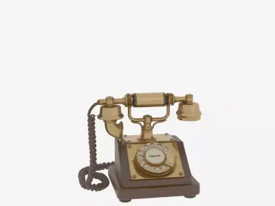 Antique Brass Bank Telephone 3D Model Rotary Dial Wooden 3D model