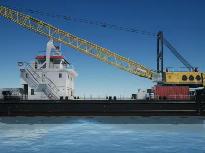 Crane Barge - low poly Low-poly 3D model