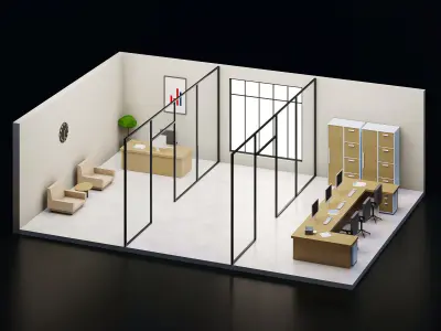 5 set low poly interior office Low-poly 3D model