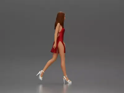 Woman in Red Dress and Heels Walking with Confident Stride 3D print model