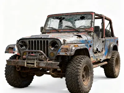 Damaged Post Apocalyptic Off Road Jeep 3D Model V01 Low-poly 3D model