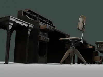 antique office furniture pack Low-poly 3D model