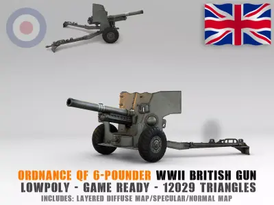 Low Poly Ordnance QF 6-pounder Low-poly 3D model