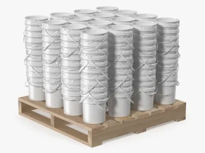 Industrial Polypropylene Pails on Wooden Pallet White 3D model