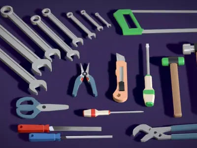 20 Plus Work Shop Tool Kit - Mechanic Carpentry Tool Low-poly 3D model