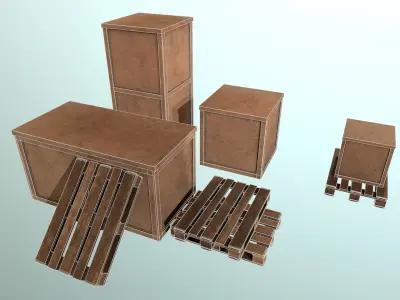 Pallets and crates Low-poly 3D model