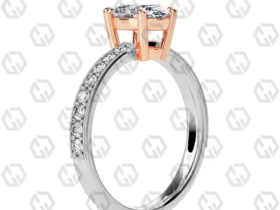 Ring 216 Oval shape milgrain pave set with Gems 3D print model