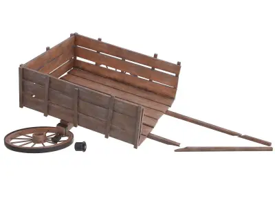 wooden cart 3 broken 3D model