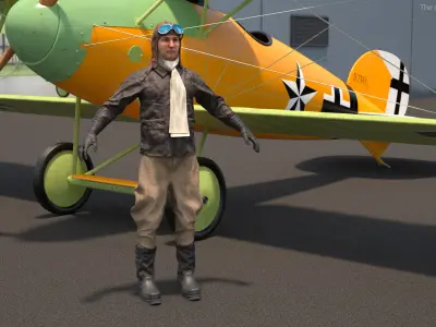 Vintage Pilot in Uniform Rigged 3D model