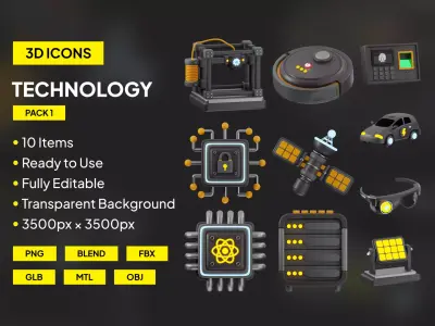 10 3D Technology Icon Pack 1 3D model