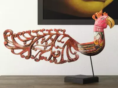 Bali Jackfruit Wood Bird On Stand 3D model