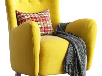 Fritz Hansen Style 1950s Mohair Velvet Armchair 3D model