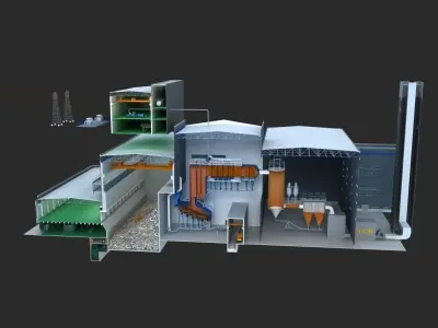 Waste burning power generation 3D model