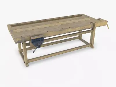 Old Wooden Workbench Low-poly PBR Low-poly 3D model