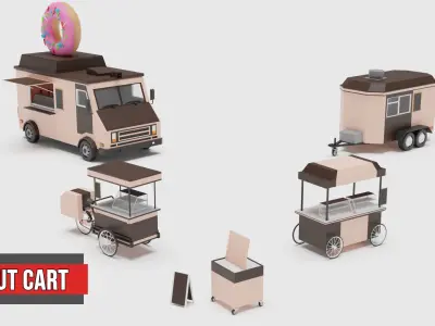 Food Cart Pack Collection Low-poly 3D model