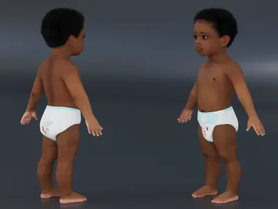 Black Baby Boy Light Skin Wearing Diaper A-Pose 3D model