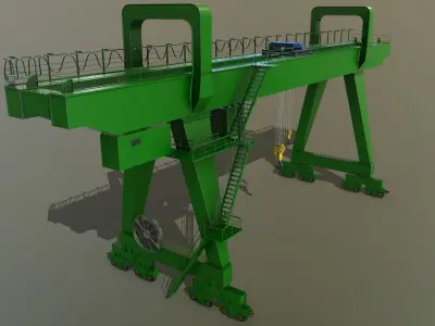 PBR Double Girder Gantry Crane V2 - Green  Low-poly 3D model