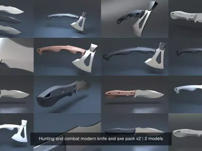 Hunting and combat modern knife and axe pack x2