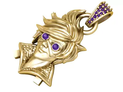 14K Gold Masked Hero Pendant with Amethyst Vision 3D print model