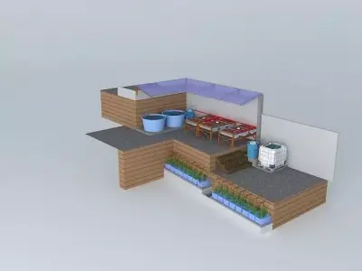 Aquaponics system Aquapônico 15- Beira Mar-2 tanks 1000L IBC ... 3D model