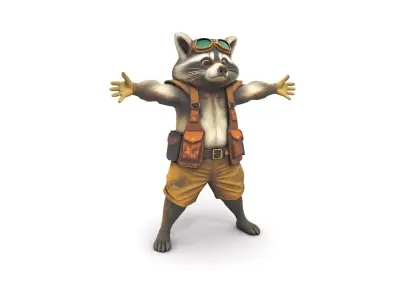Raccoon Inventor in Steampunk Workshop Low-poly 3D model