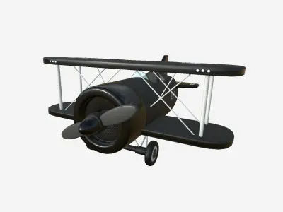 Airplane Cartoon A04 Black - Classic Aircraft Low-poly 3D model
