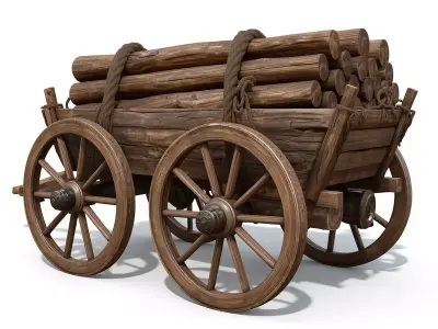 Viking Wooden Cart 3D Model v01 Low-poly 3D model