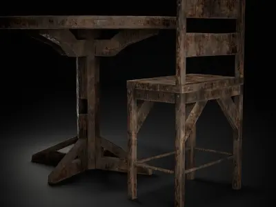 Medieval Tavern Style High Table and Chairs Low-poly 3D model