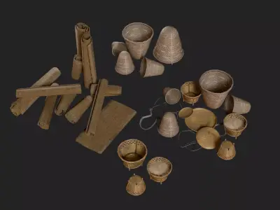 PBR Traditional Asian Village Props Game Ready Pack Low-poly 3D model
