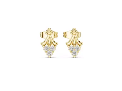 Vintage Bell Motif Floral Diamond Cluster Drop Stud Earrings 3D print model