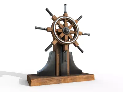 Steering wheel for a sea ship and a bell Wheel 3D model Low-poly 3D model