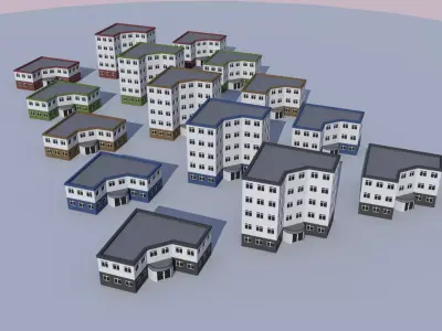 Cartoon Building Low Poly Building Commercial Corner Hotel Low-poly 3D model
