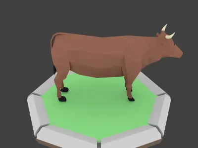 Low Poly Bull cow on platform Low-poly 3D model