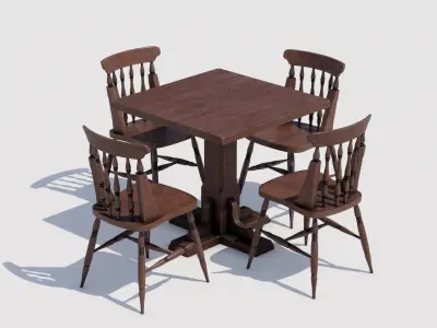 Dining Table Set 02 Low-poly 3D model