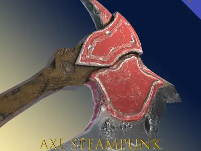 Axe Steampunk style Low-poly 3D model