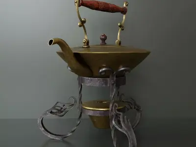 Antique English Brass Tea Set 3D model